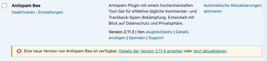 Plugin Update verfuegbar